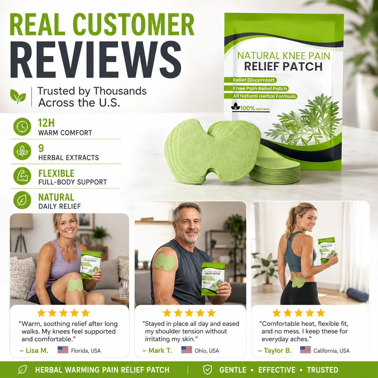 🌿 Multifunctional Herbal Warming Pain Relief Patches (12-Pack)