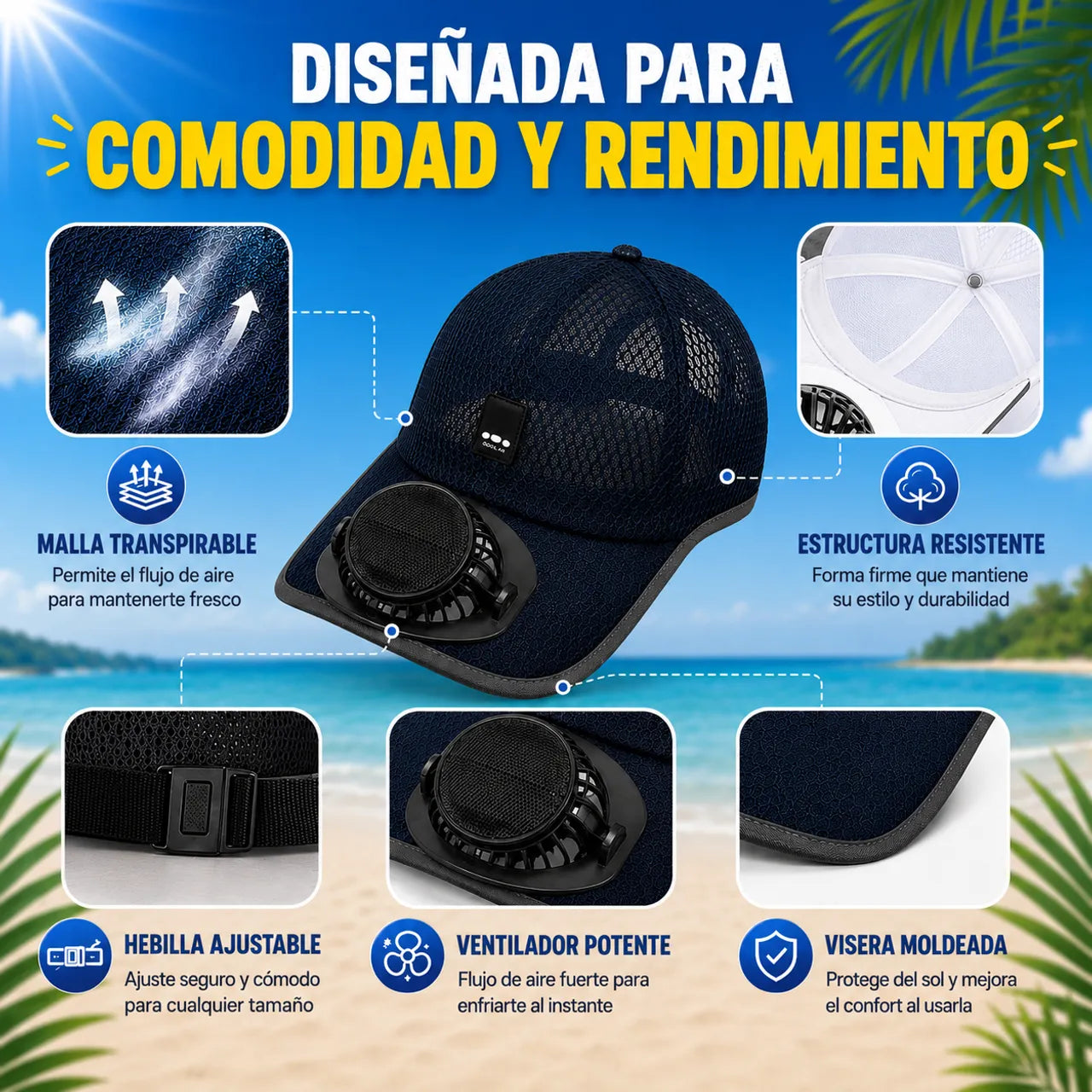 🌞Solar Fan Baseball Cap - UV Protection Wide Brim Mesh Hat with Solar & USB Power for Outdoor Heat Relief