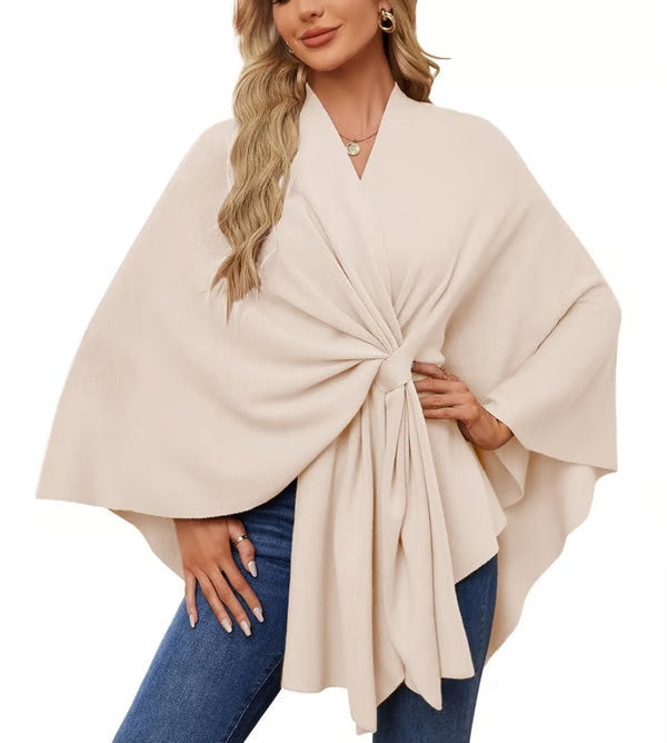 Elegant Shawl Wraps Soft Open Front Poncho Sweater